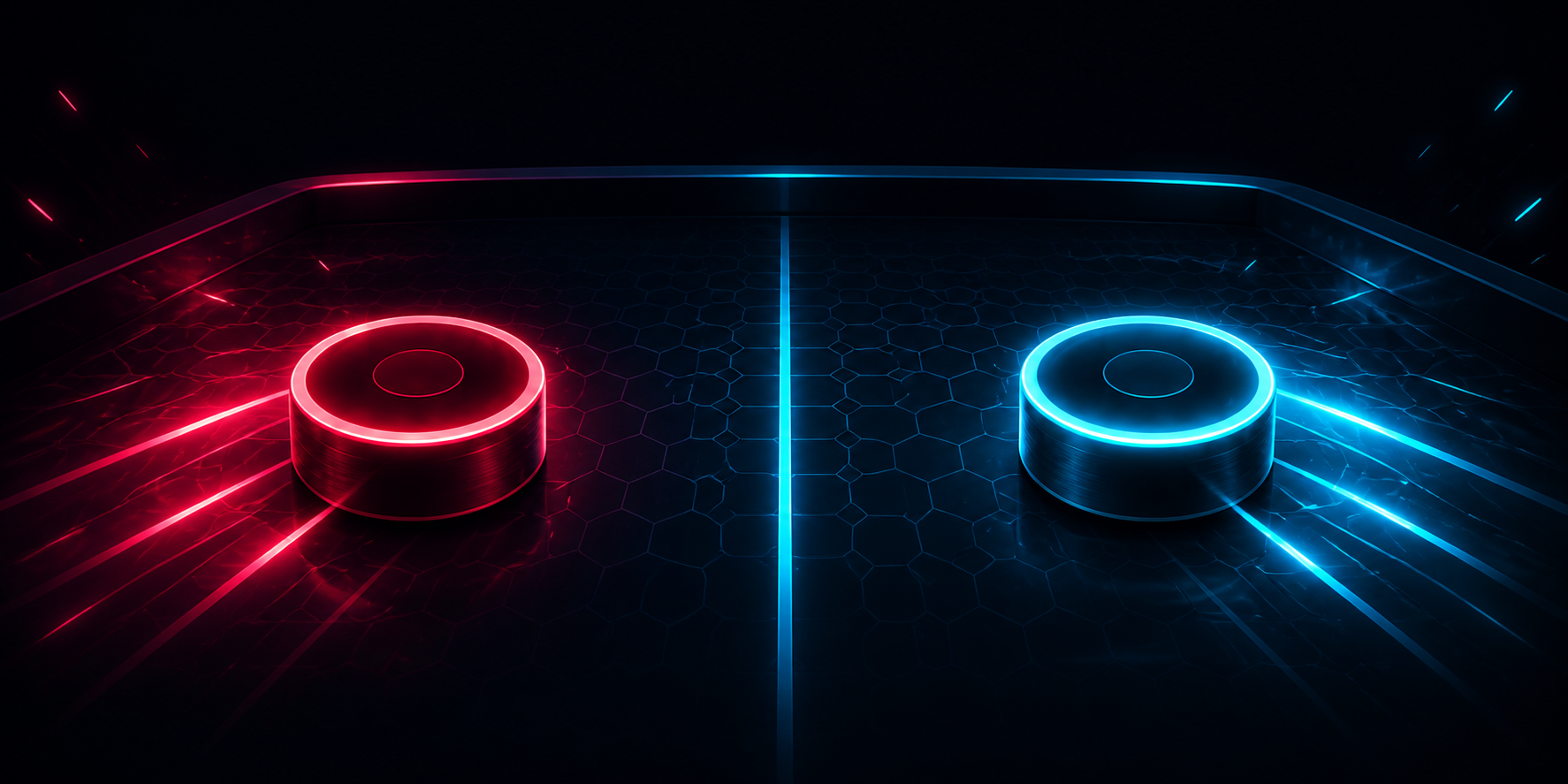 Red and blue pucks facing off in Sling Duel