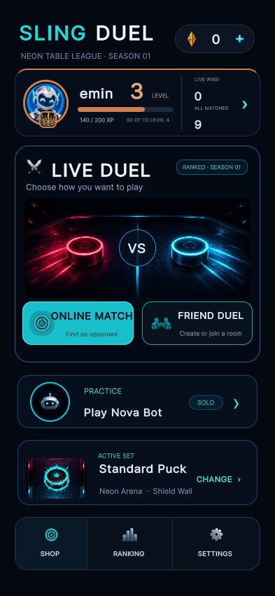 Sling Duel home screen